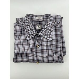 Peter Millar Mens Large Purple Plaid Button Down Golf Shirt Titleist Cuff Logo